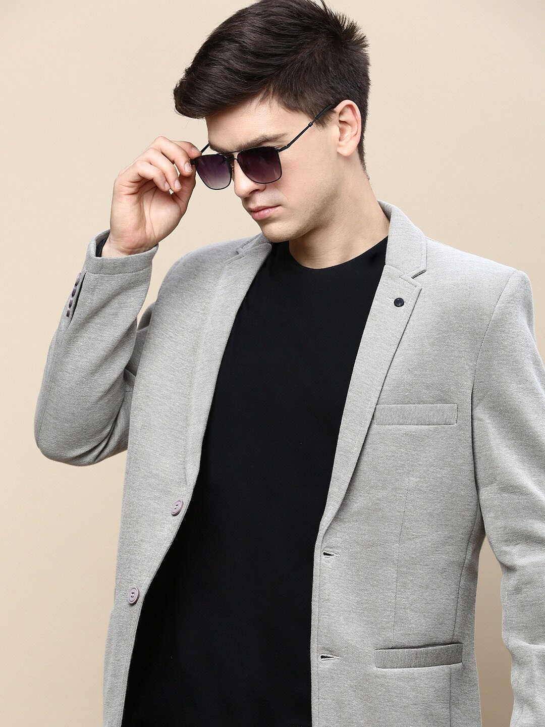 

SHOWOFF Slim-Fit Notched Lapel Collar Single-Breasted Casual Blazer, Grey