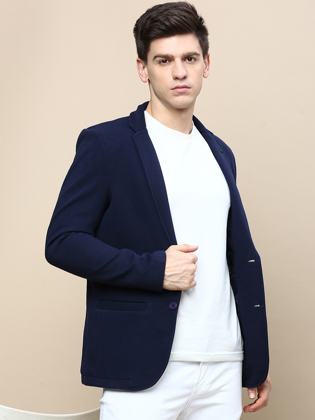 

SHOWOFF Notched Lapel Slim-Fit Single-Breasted Blazer, Navy blue