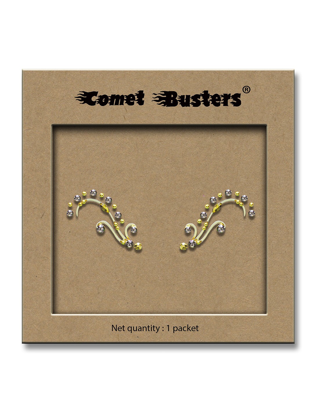 

Comet Busters Yellow & Silver Toned Gems Rave Eyes Decoration Eye Stickers - 2pcs