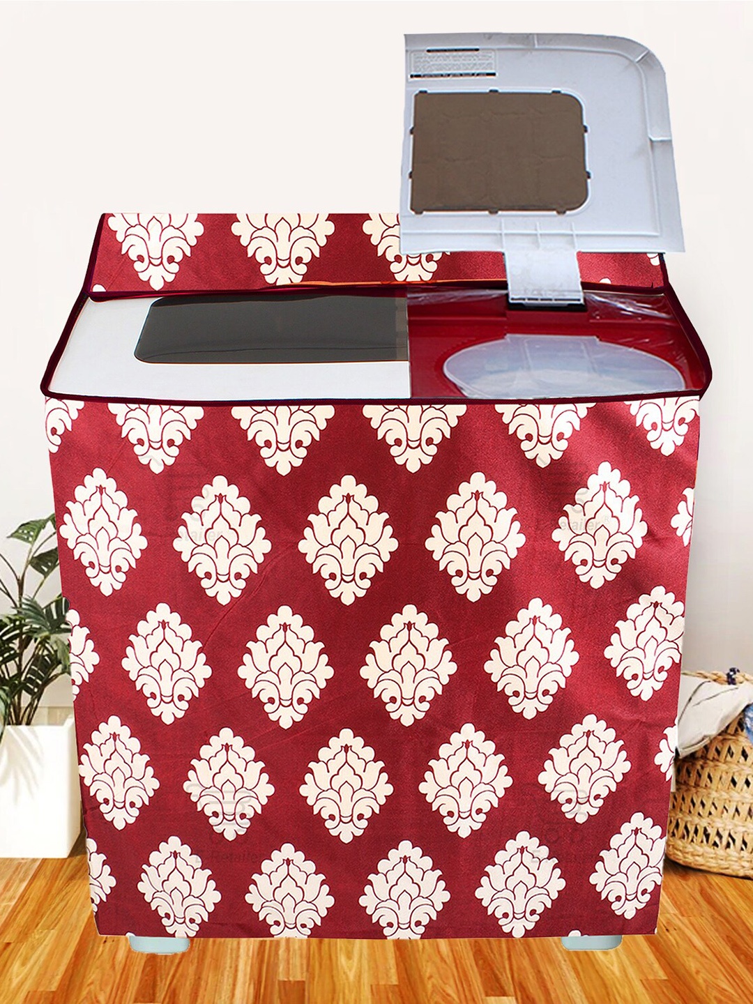 

E-Retailer Maroon & White Printed Washing Machine Cover