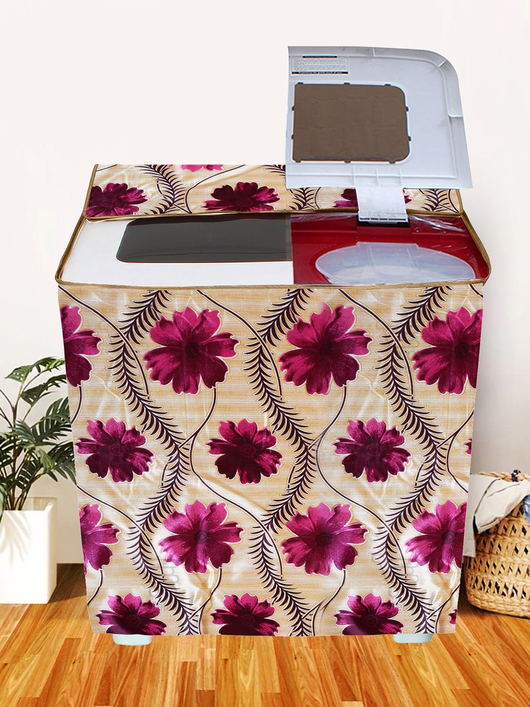 

E-Retailer Red & Beige Printed Washing Machine Cover