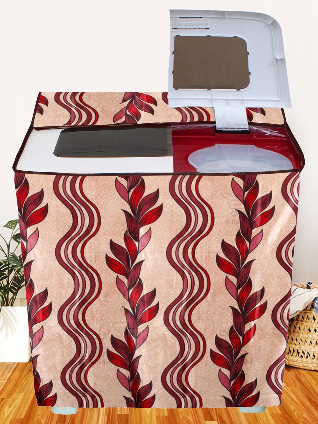 

E-Retailer Red Printed Washing Machine Cover, Gold