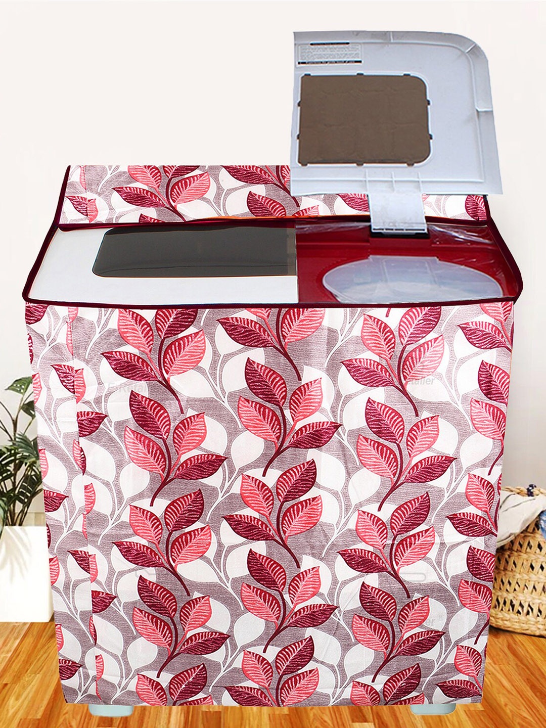 

E-Retailer Pink & White Printed Washing Machine Cover