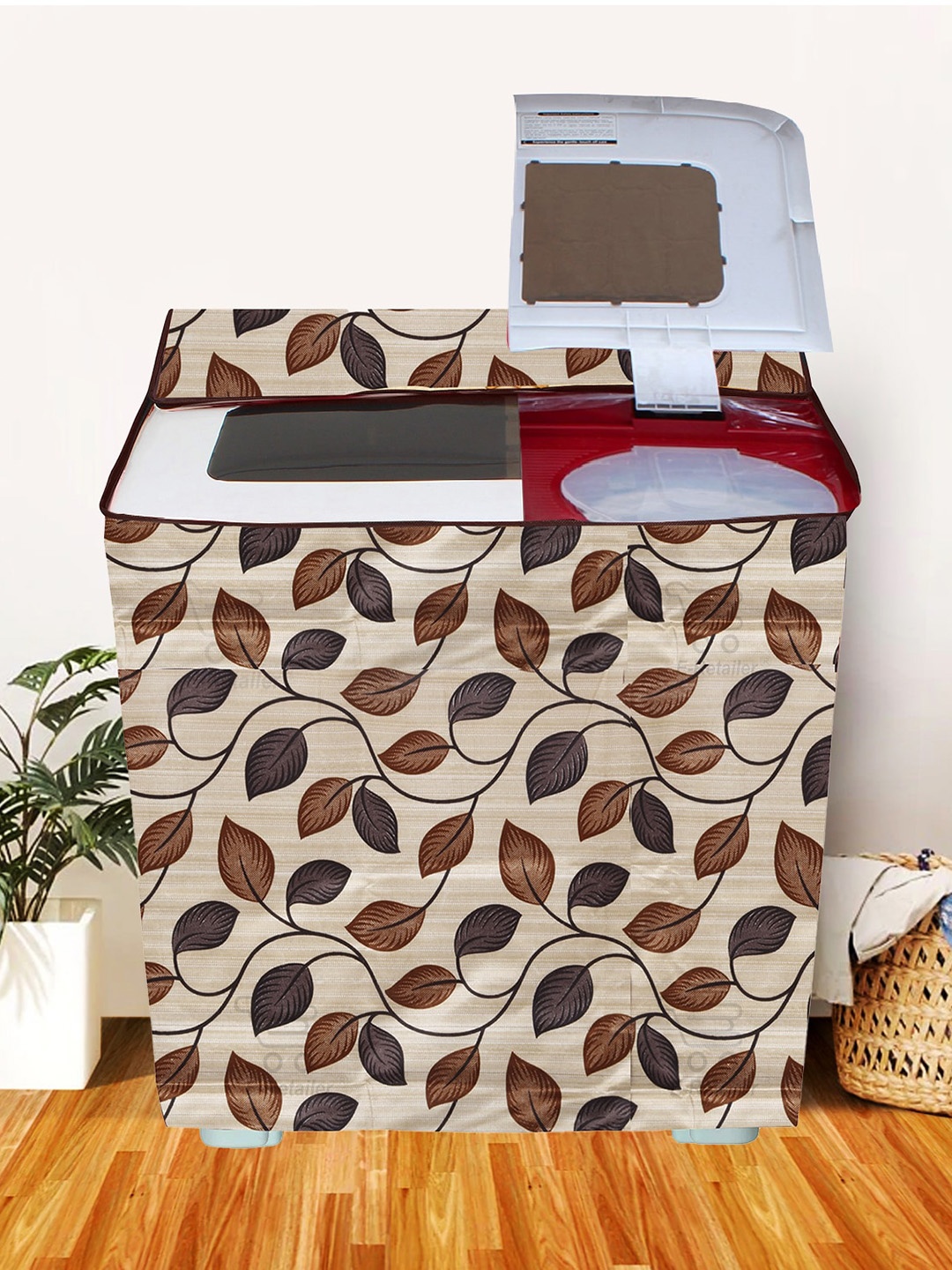 

E-Retailer Brown & Green Printed Washing Machine Cover