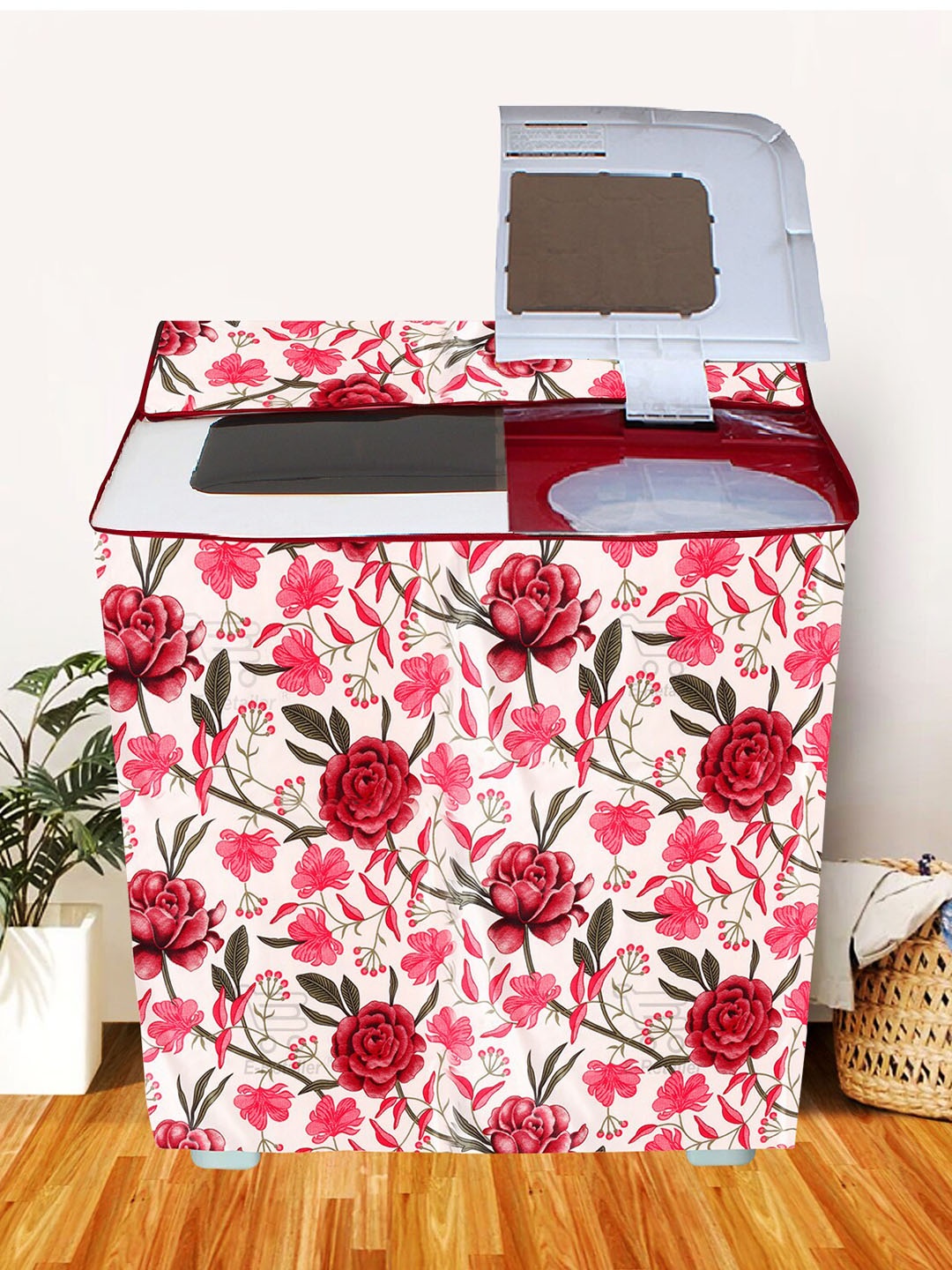 

E-Retailer Red & White Printed Washing Machine Cover