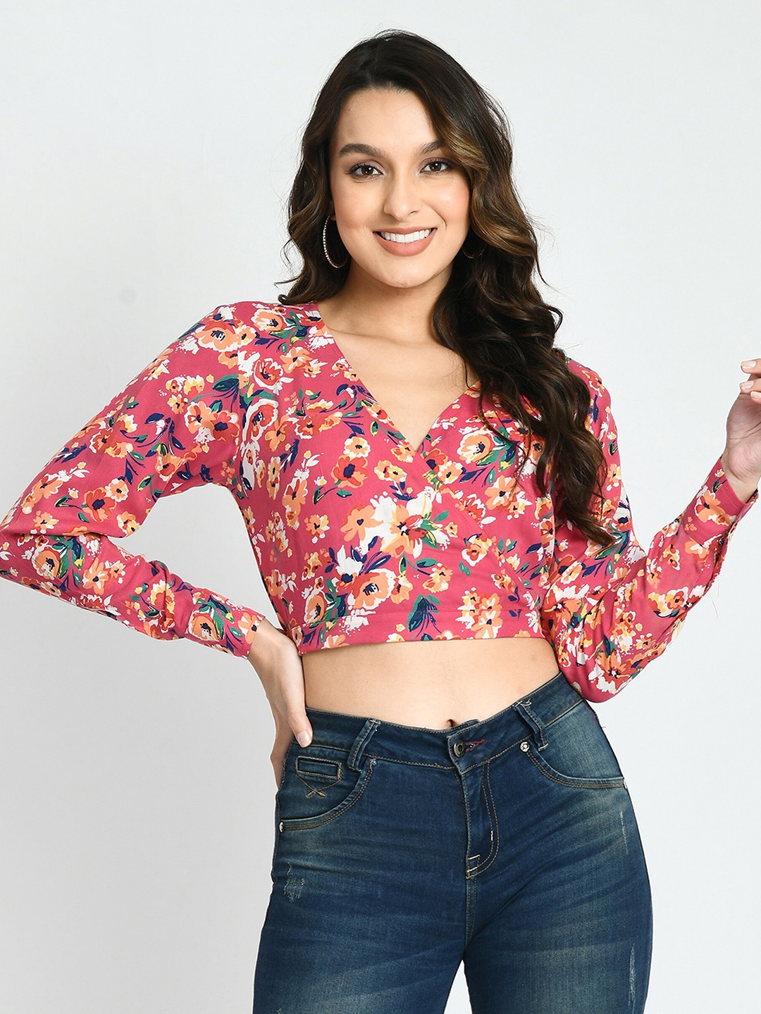 

DressBerry Floral Printed Blouson Cotton Crop Top, Pink