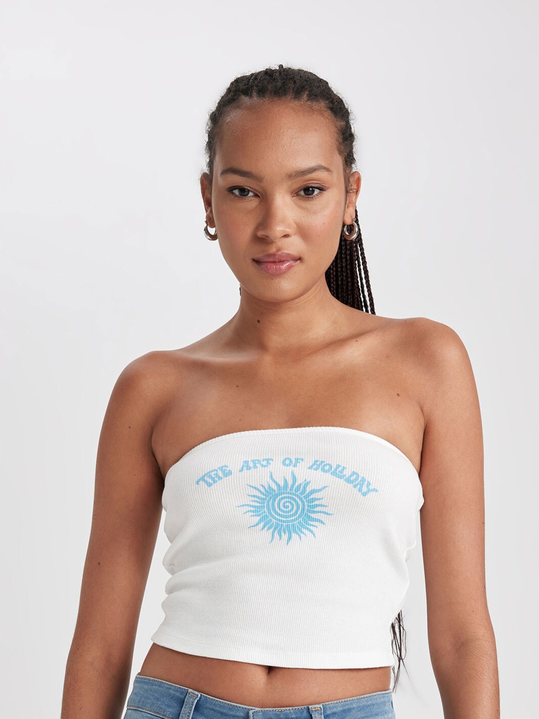 

DeFacto Typography Printed Tube Crop Top, Na