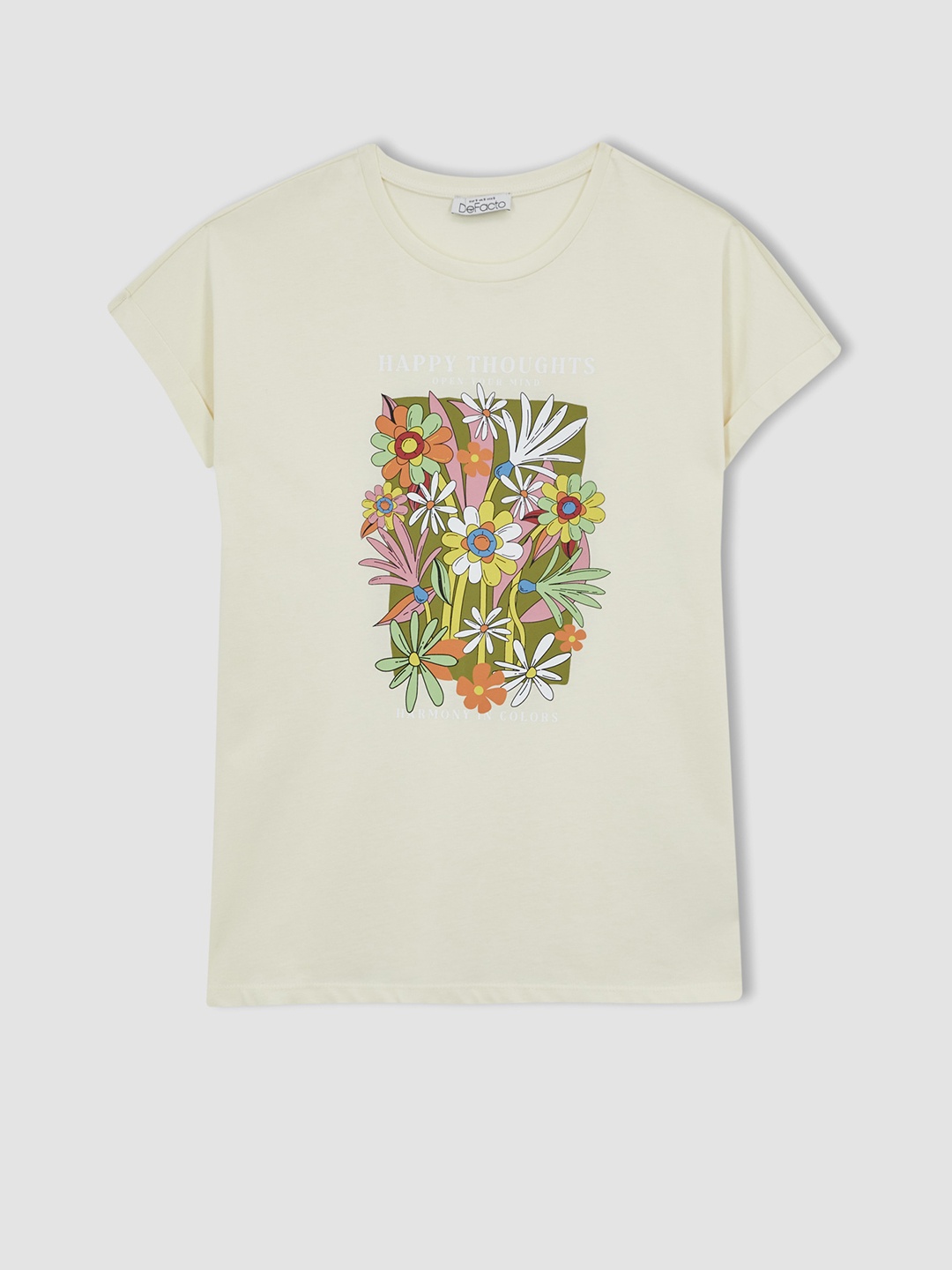 

DeFacto Floral Printed Cotton T-shirt, Off white