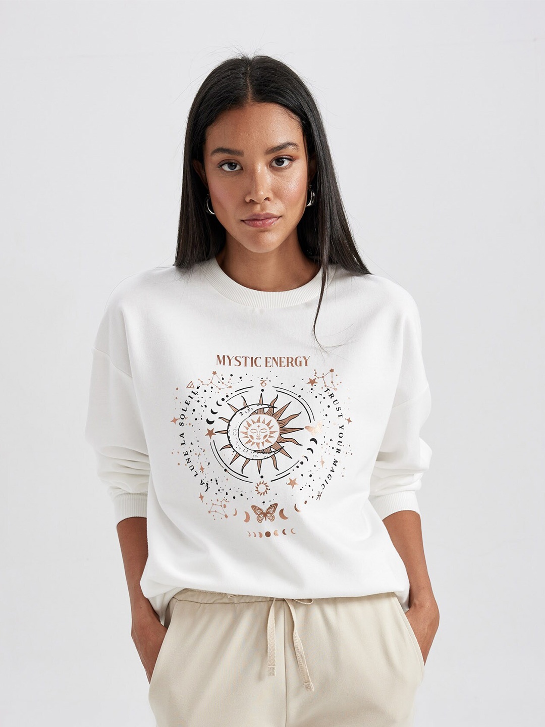 

DeFacto Printed Pullover Sweatshirt, White