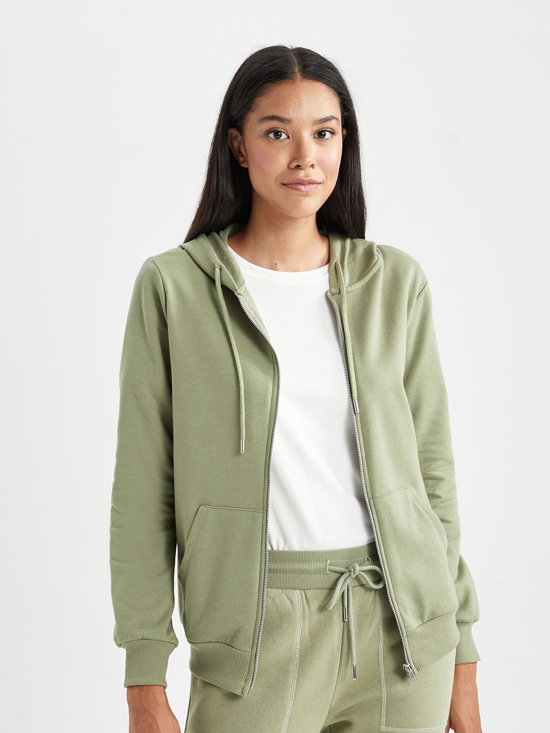 

DeFacto Hooded Front-Open Sweatshirt, Green