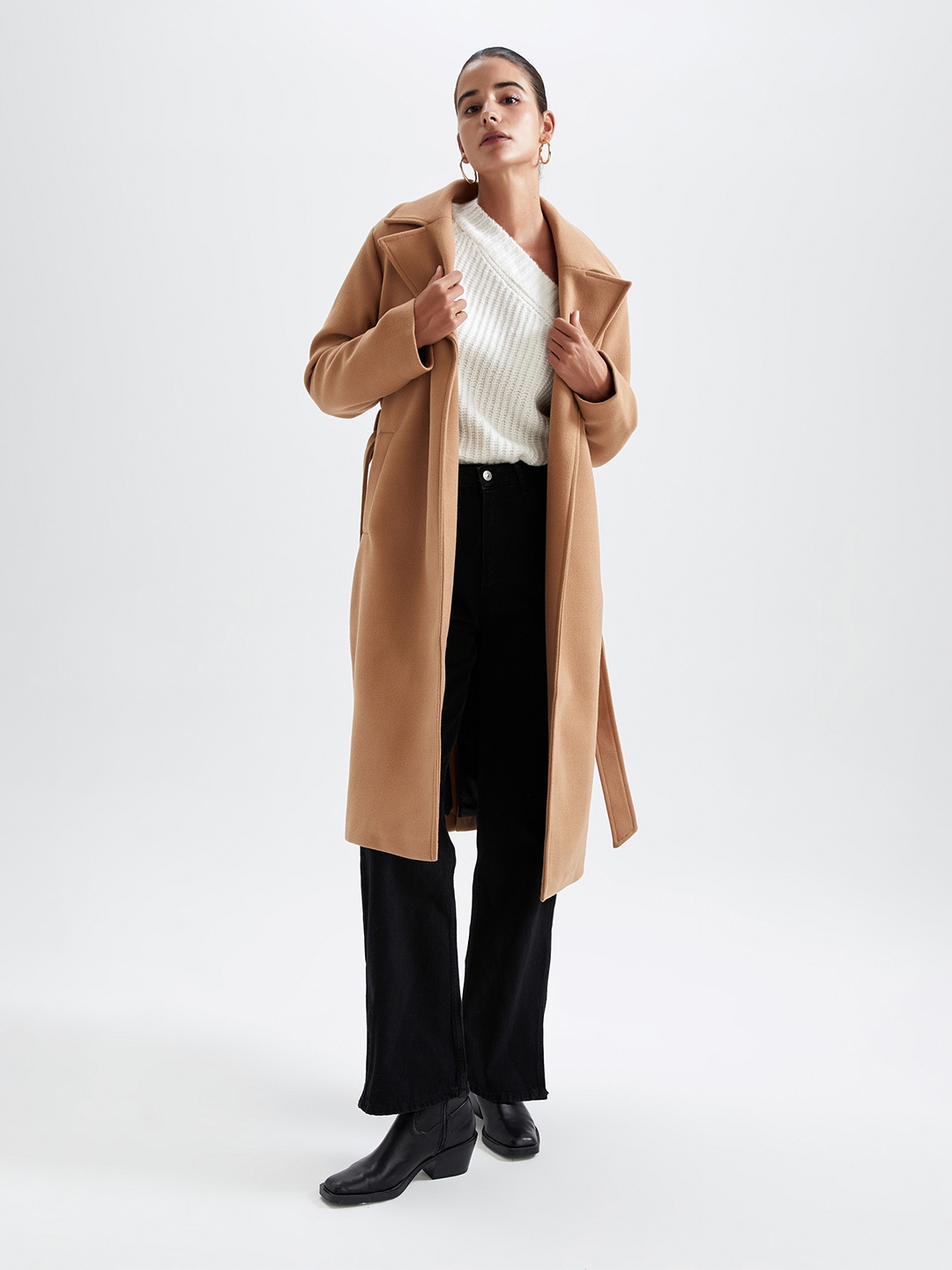 

DeFacto Solid Casual Overcoat, Beige