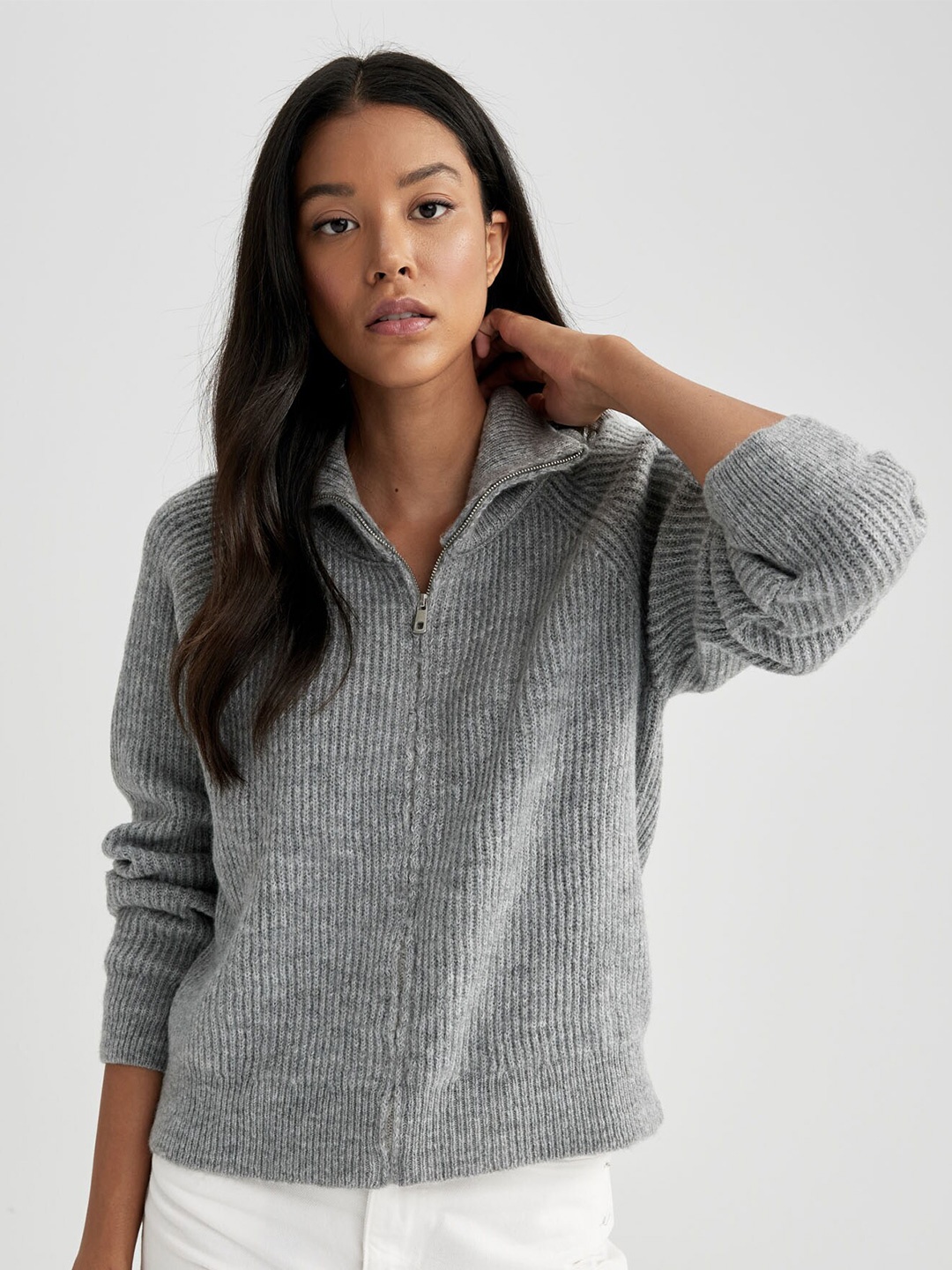 

DeFacto Turtle Neck Cardigan, Grey