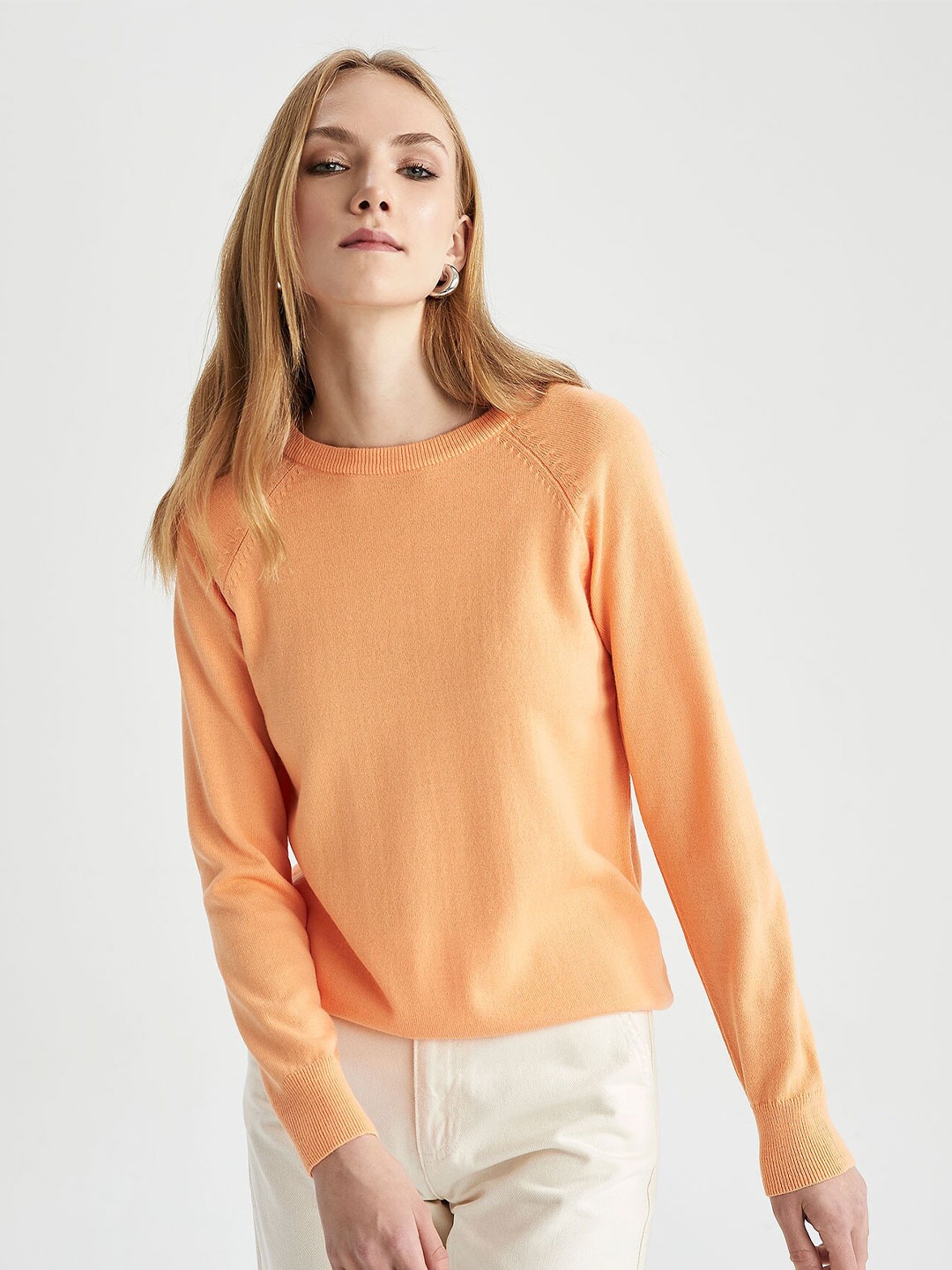 

DeFacto Round Neck Ribbed Regular Pullover, Orange