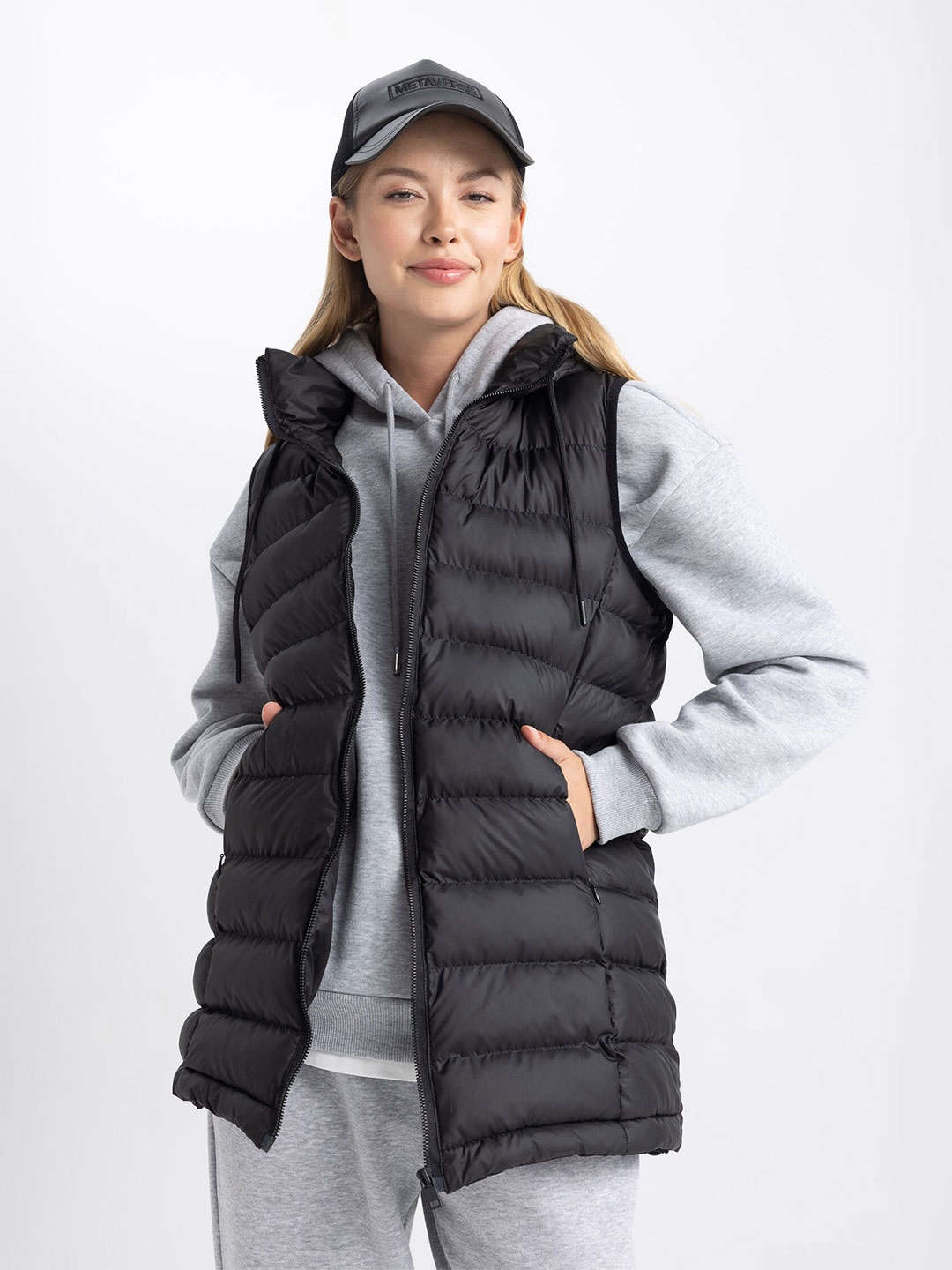 

DeFacto Hooded Longline Puffer Jacket, Black