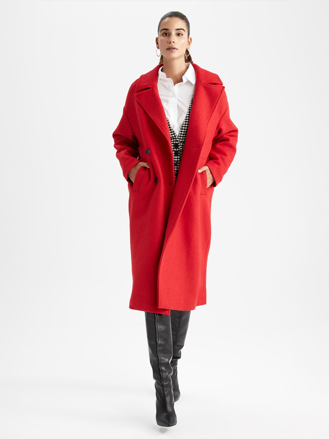 

DeFacto Solid Casual Overcoat, Red