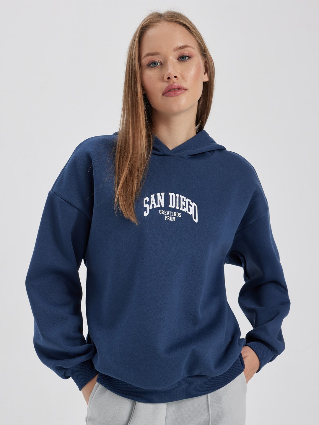 

DeFacto Typography Printed Pullover Sweatshirts, Blue