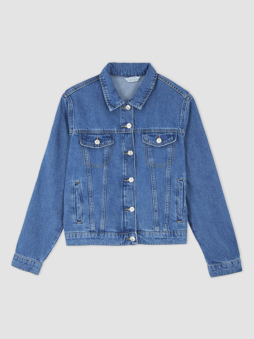 

DeFacto Washed Spread Collar Pure Cotton Denim Jacket, Blue