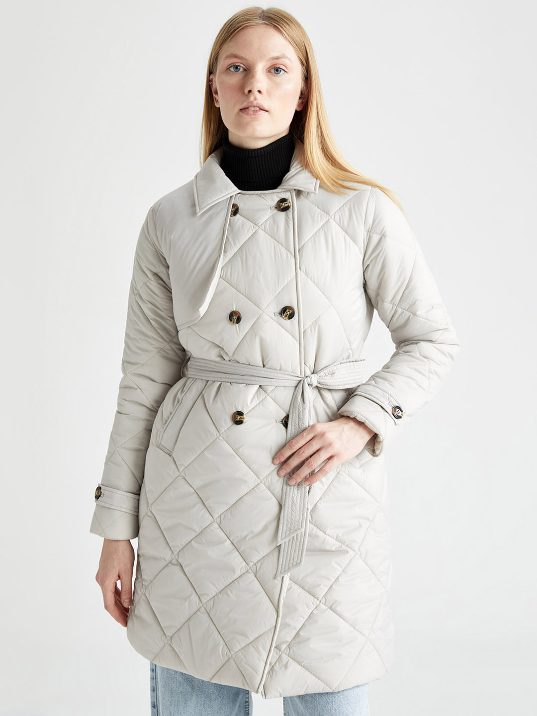 

DeFacto Longline Spread Collar Puffer Jacket, Na