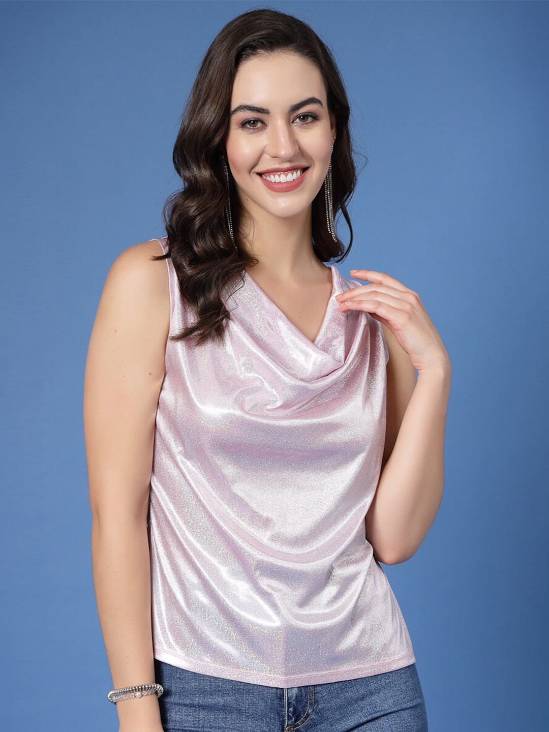 

KASSUALLY Embellished Cowl Neck Top, Pink