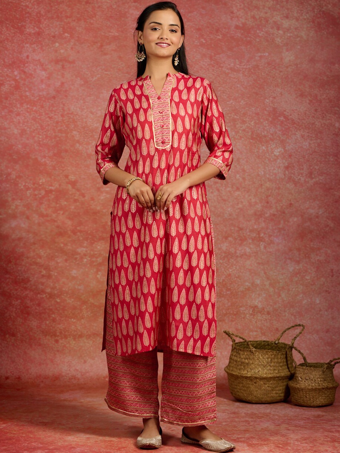 

Libas Ethnic Motifs Printed Regular Kurta With Palazzos, Red