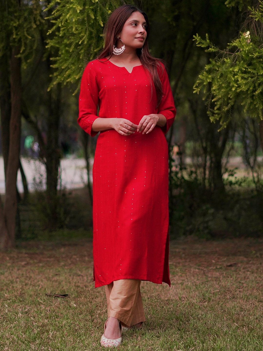 

Libas Sequinned Thread Work Kurta, Red