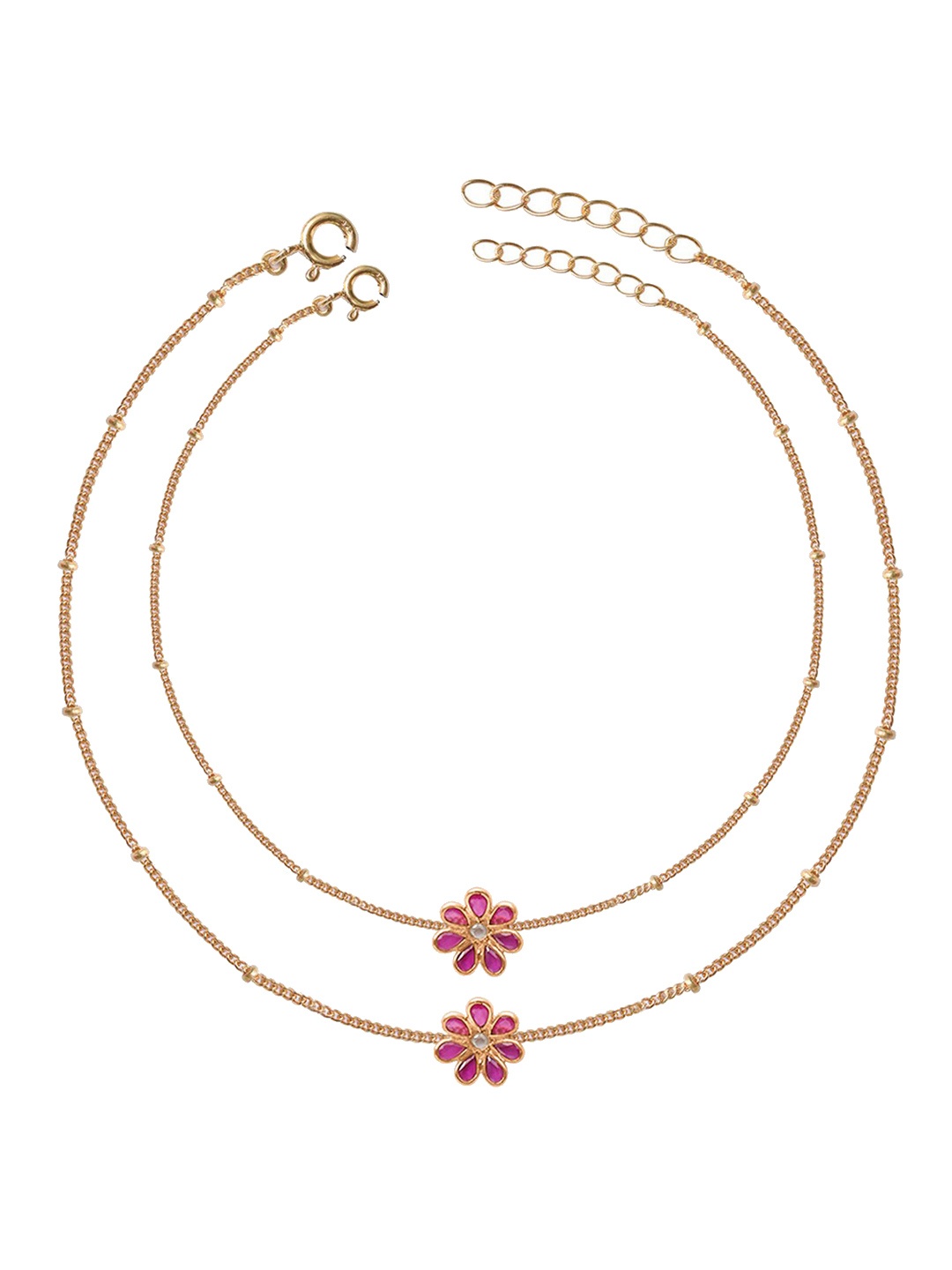 

Unniyarcha 92.5 Sterling Silver Flower Anklet, Gold