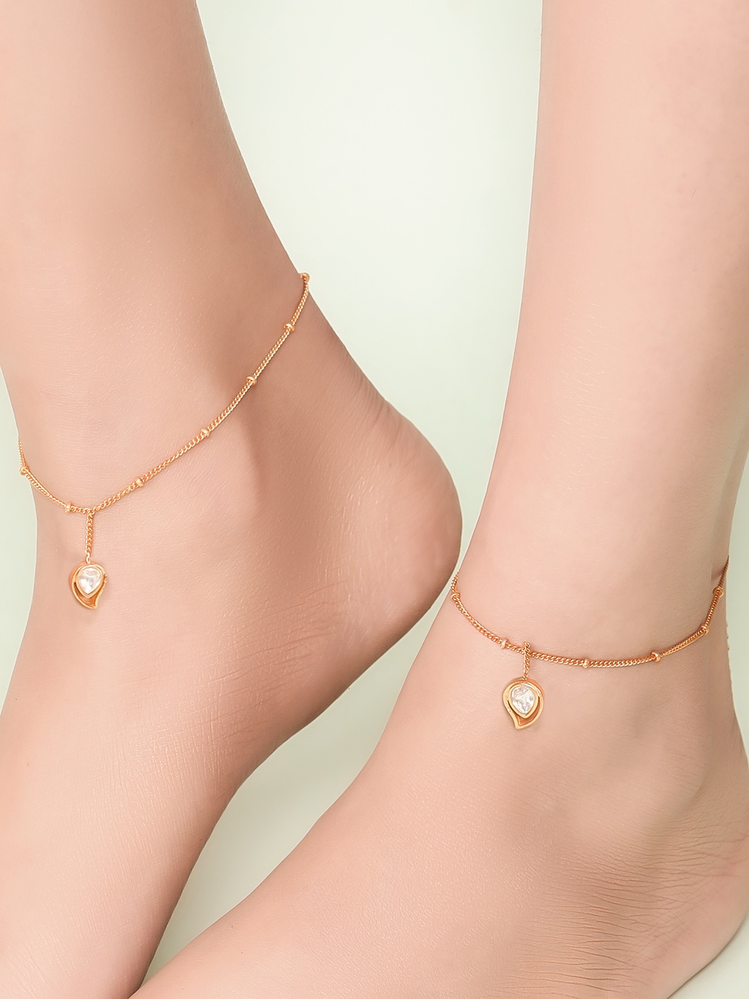 

Unniyarcha Set Of 2 92.5 Sterling Silver Gold-Plated Stone-Studded Anklets