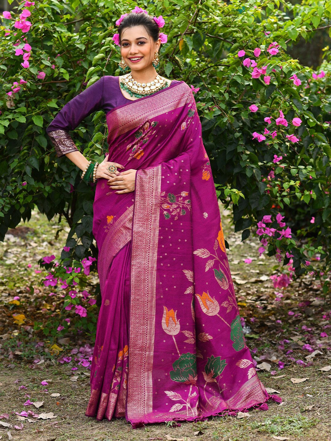 

KARAGIRI Woven Design Zari Banarasi Saree, Pink
