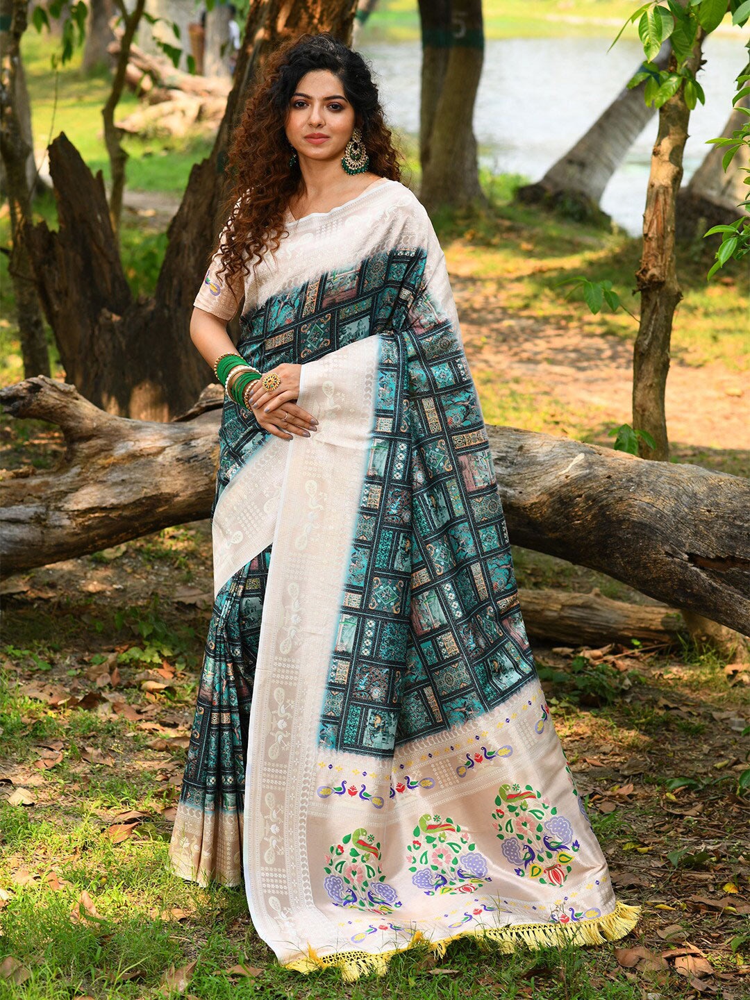 

KARAGIRI Ethnic Motifs Printed Zari Organza Saree, Blue