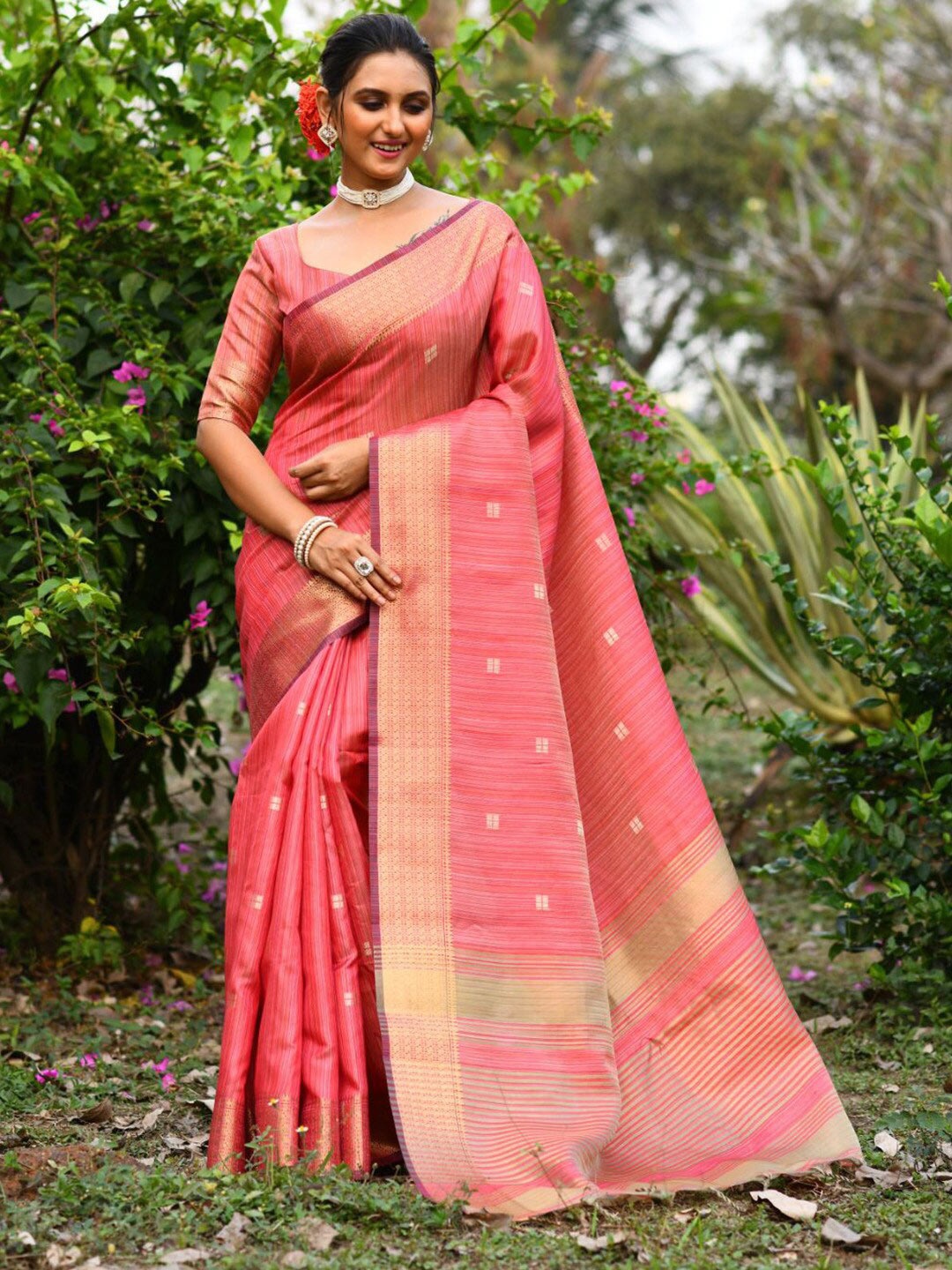 

KARAGIRI Woven Design Zari Saree, Pink