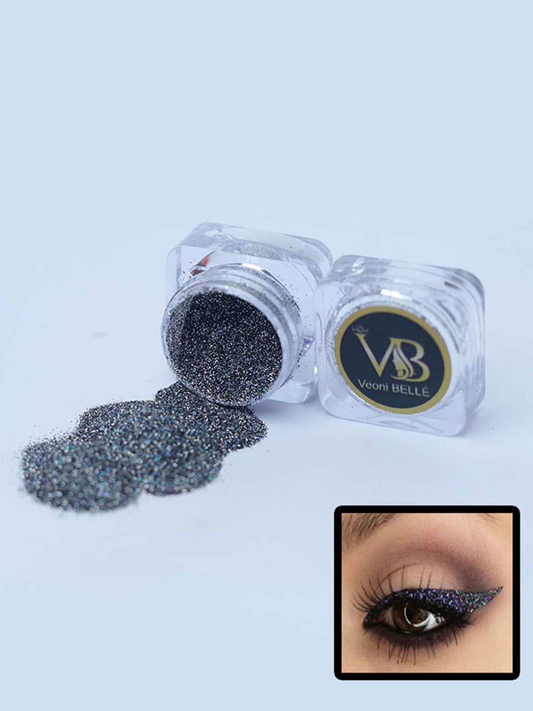 

Veoni BELLE Holographic Ultra Fine Iridescent Laser Glitter Eyeshadow Powder-Dark Starlit, Grey