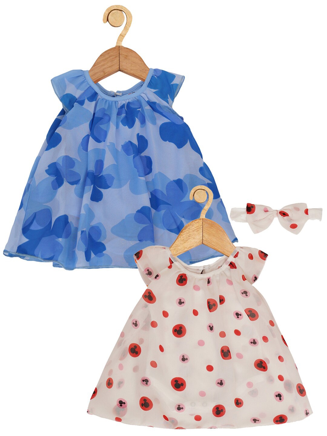 

Creative Kids Infant Girls Pack Of 2 Mickey Mouse Printed A-Line Romper Dress, Blue