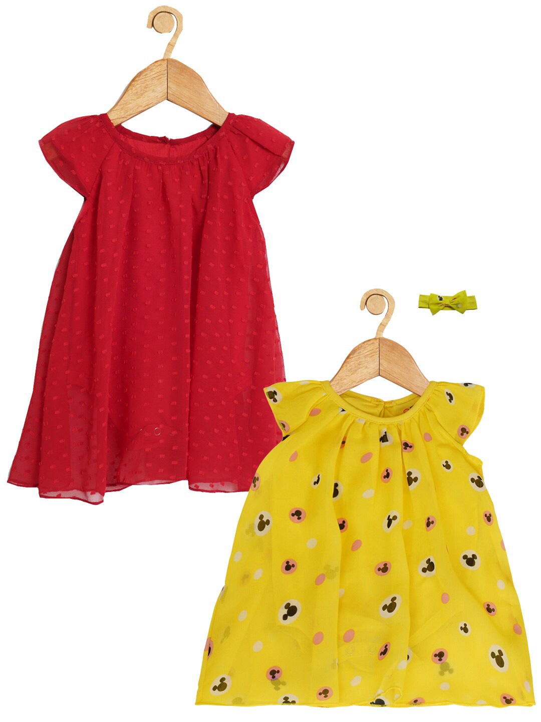 

Creative Kids Girls Pack of 2 Cap Sleeves A-Line Dresses With Hairband, Red
