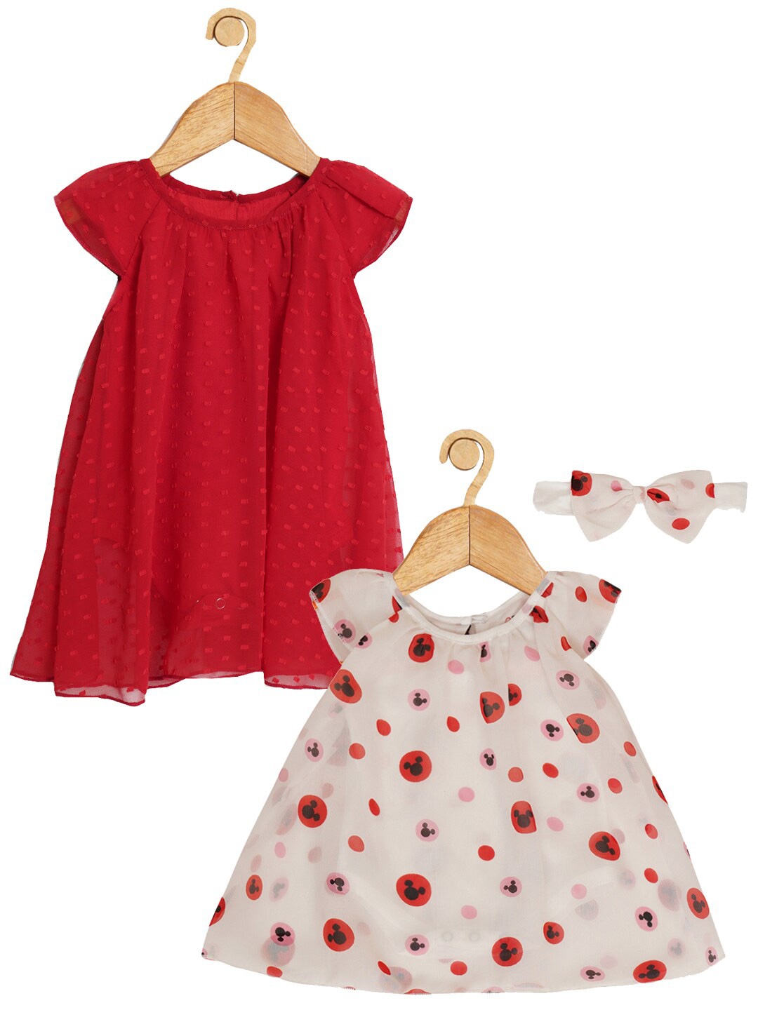 

Creative Kids Girls Pack Of 2 Mickey Mouse Self Design A-Line Dress, Red