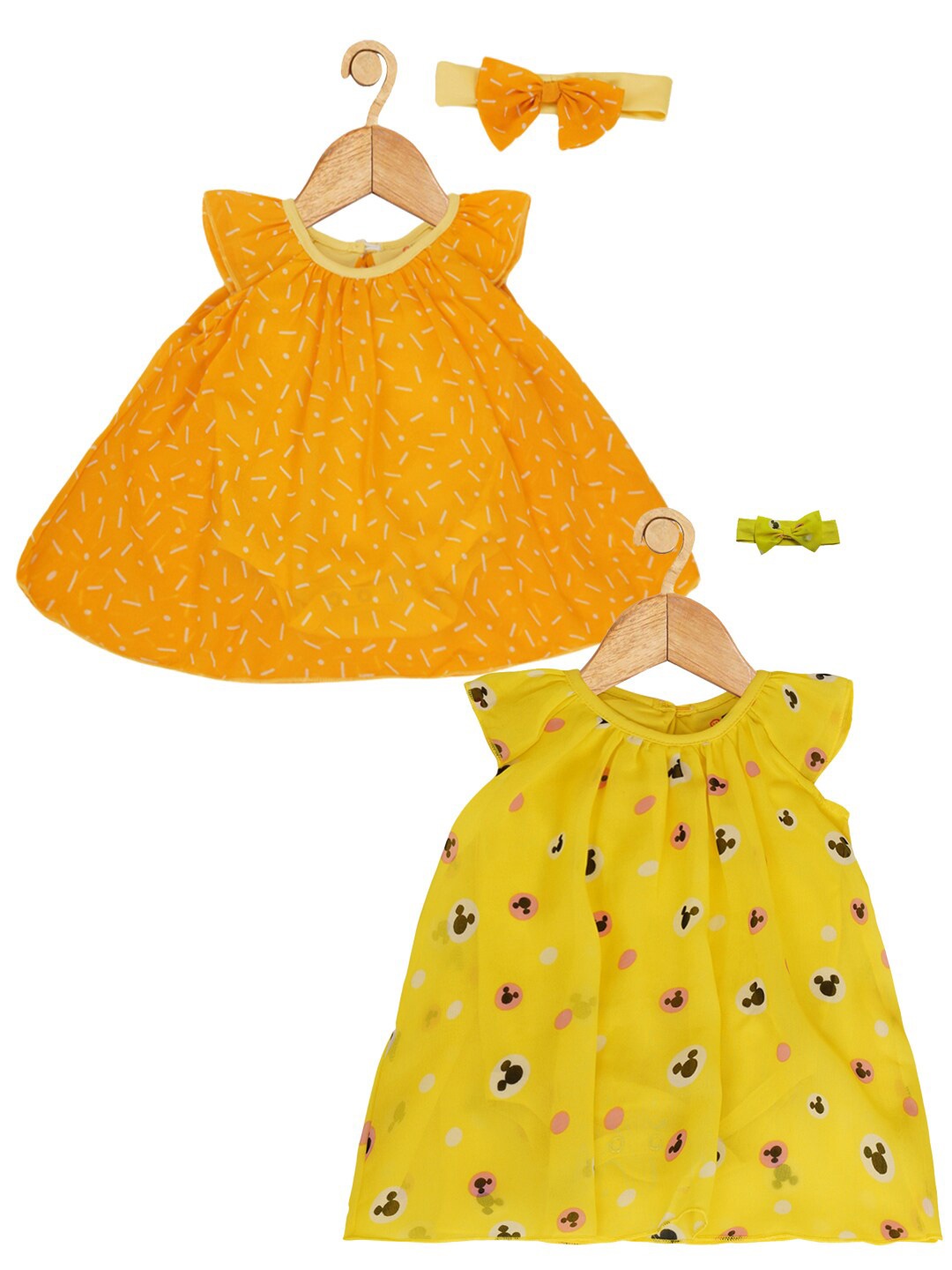 

Creative Kids Infants Girls Pack Of 2 Mickey Mouse Printed Romper Dress, Yellow