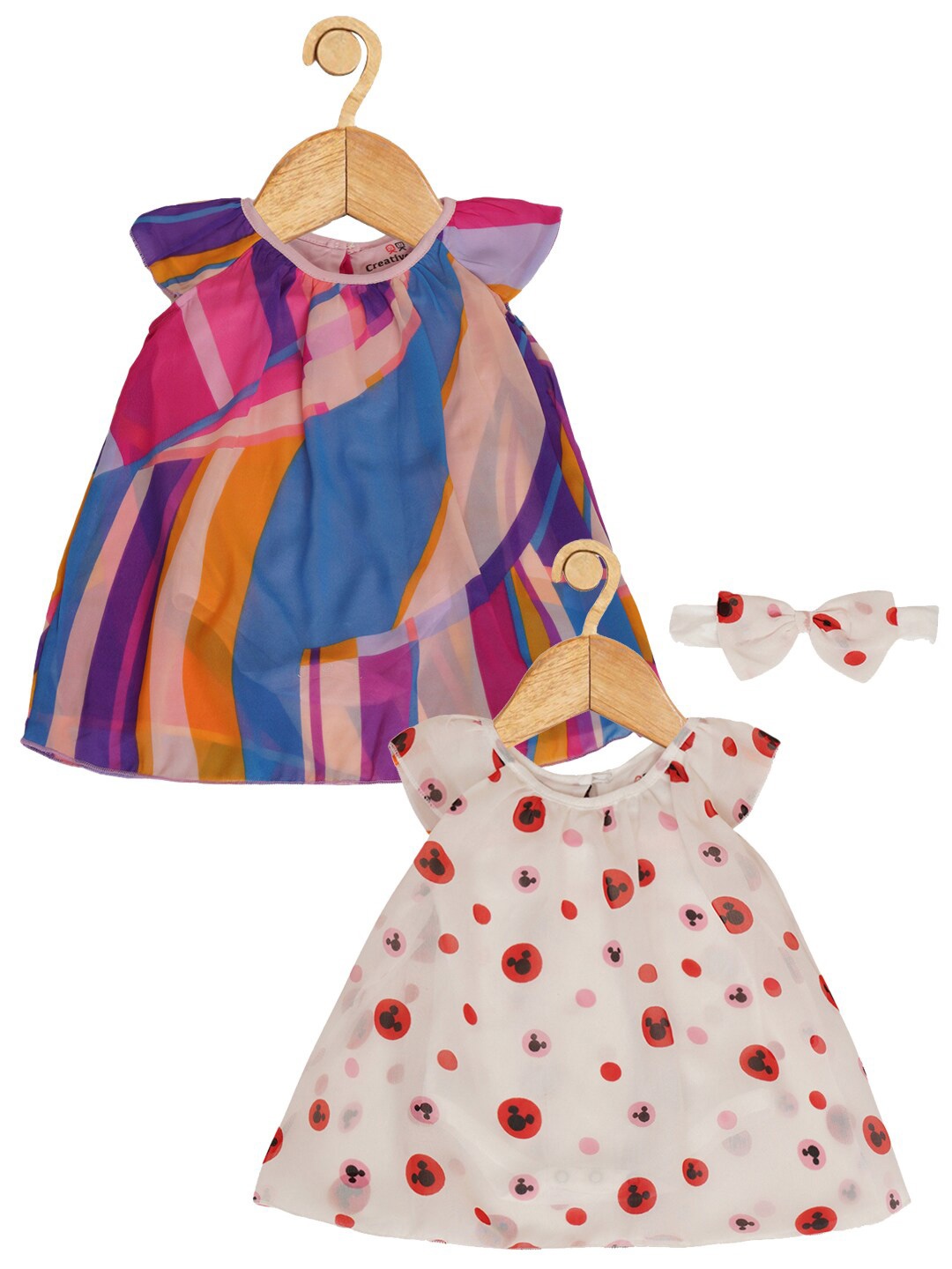 

Creative Kids Infants Girls Pack Of 2 Mickey Mouse Printed Romper Dress, White