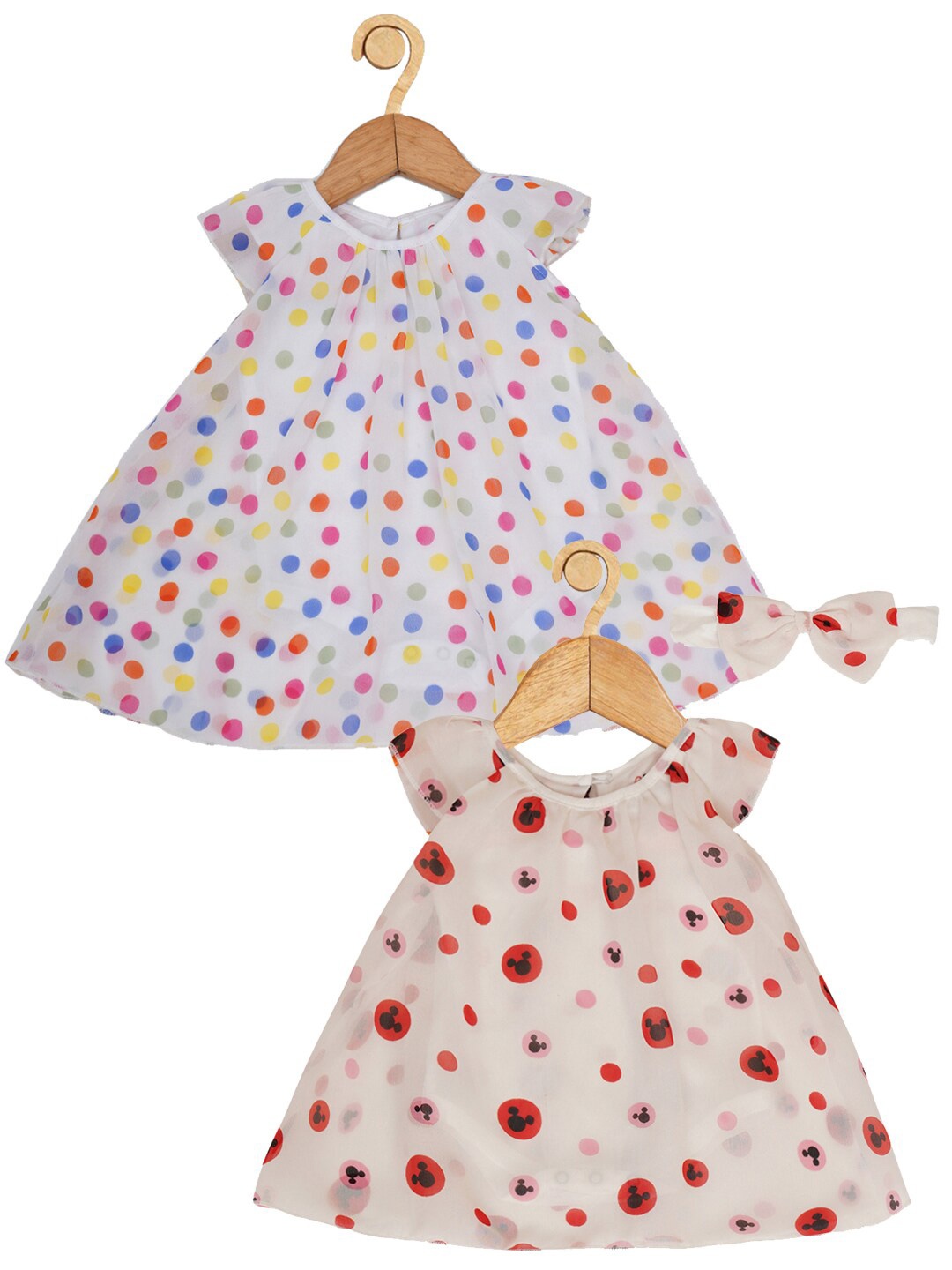 

Creative Kids Girls Pack Of 2 Polka Dots Printed A-Line Dress, White