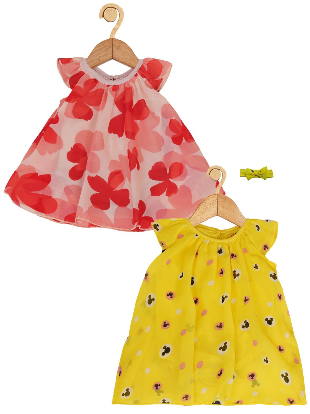

Creative Kids Infant Girls Pack Of 2 Mickey Mouse Printed A-Line Romper Dress, Red