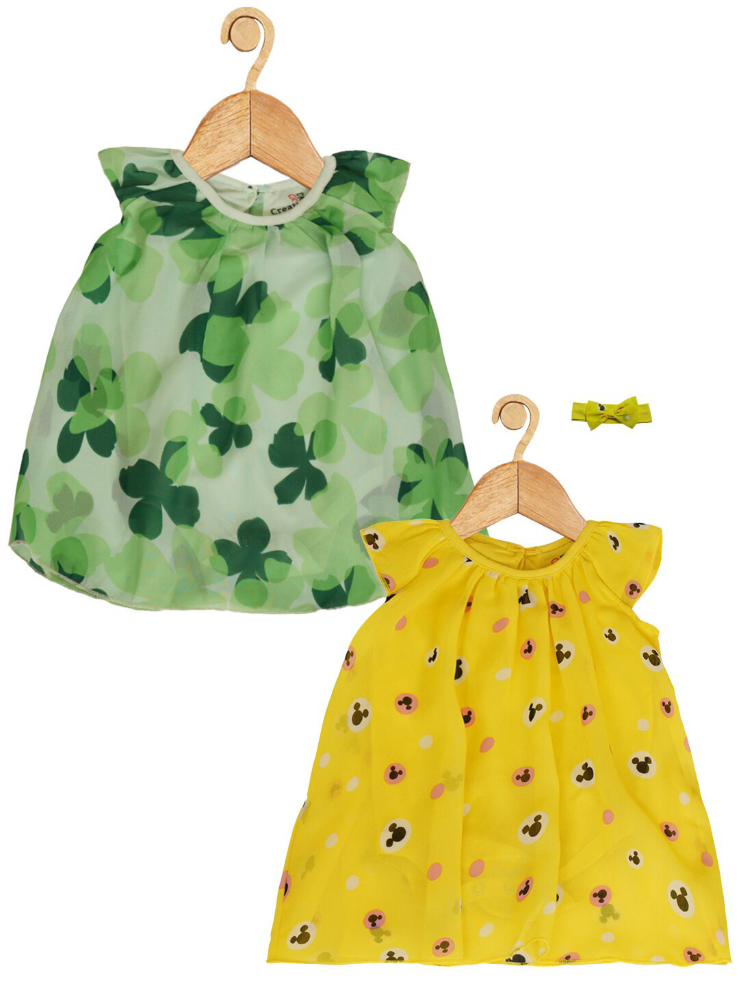 

Creative Kids Infants Girls Pack Of 2 Mickey Mouse Printed Romper Dress, Green