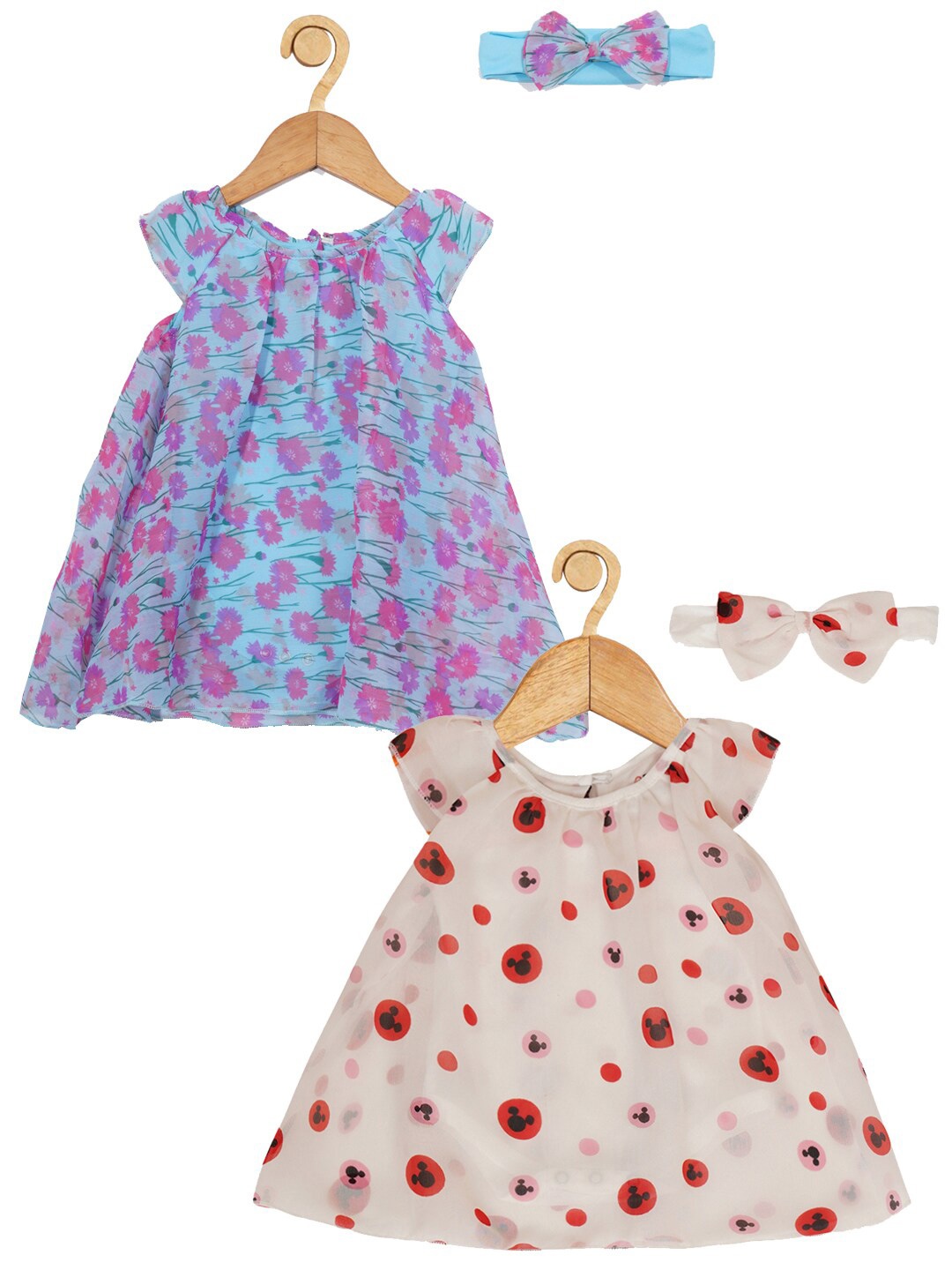 

Creative Kids Girls Pack of 2 Printed Cap Sleeves A-Line Dresses With Hairband, White