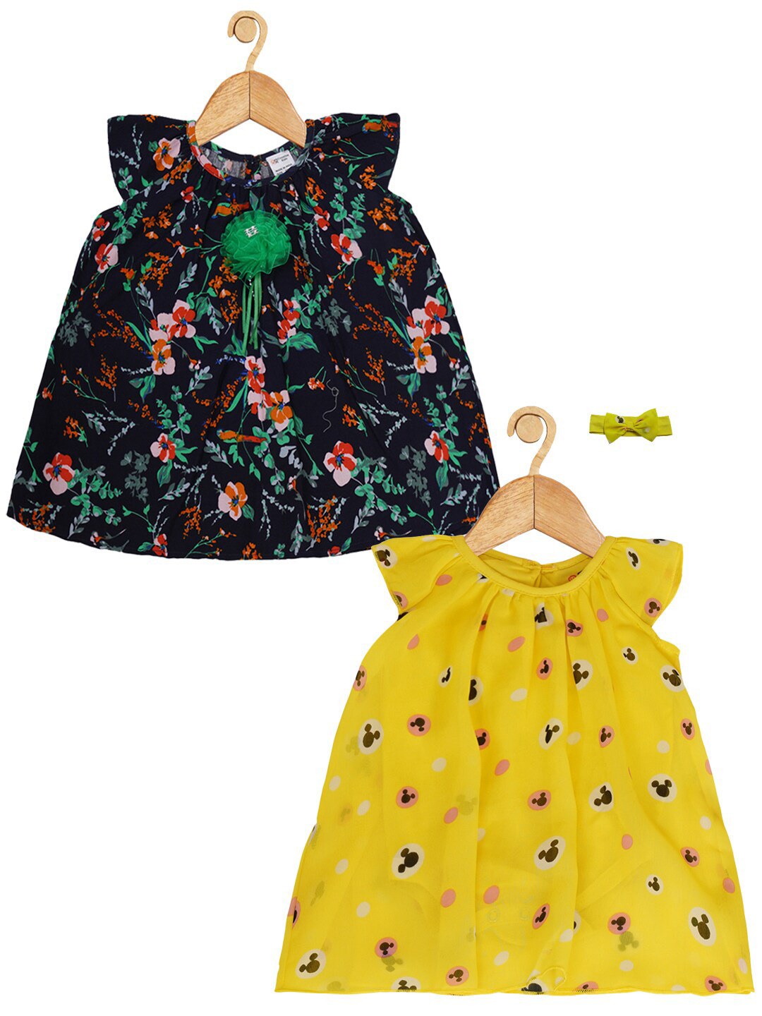 

Creative Kids Infant Girls Pack Of 2 Mickey Mouse Printed A-Line Romper Dress, Black