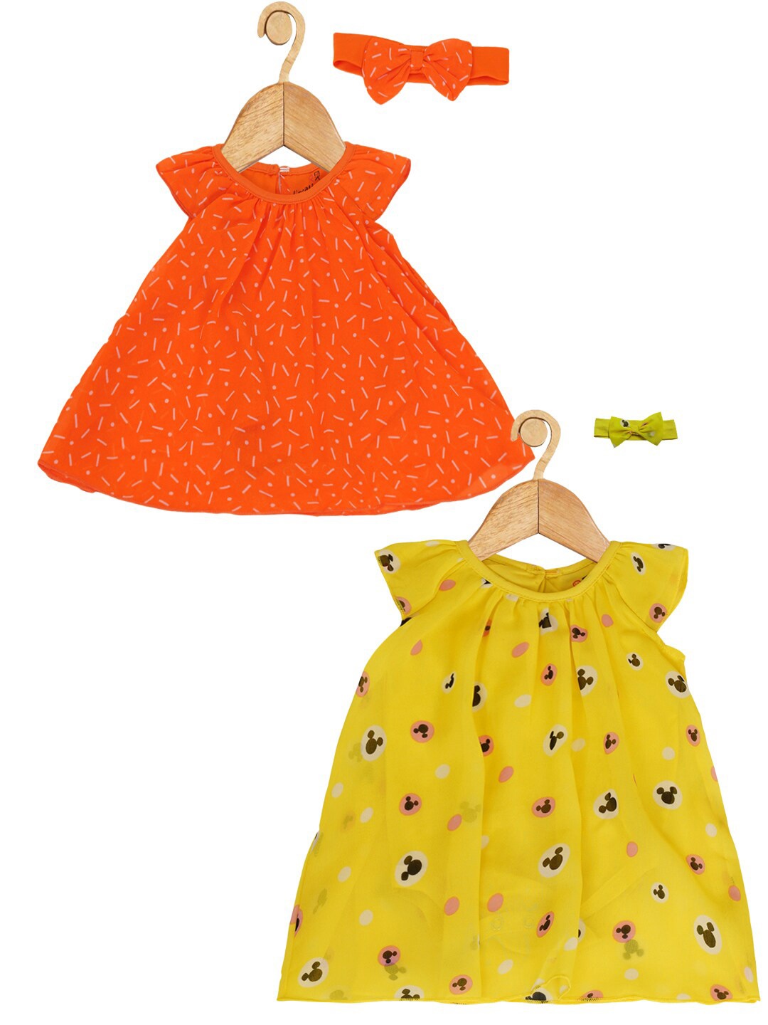 

Creative Kids Infants Girls Pack Of 2 Mickey Mouse Printed Romper Dress, Orange