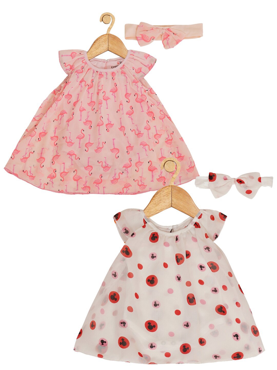 

Creative Kids Infant Girls Pack Of 2 Mickey Mouse Printed A-Line Romper Dress, Pink