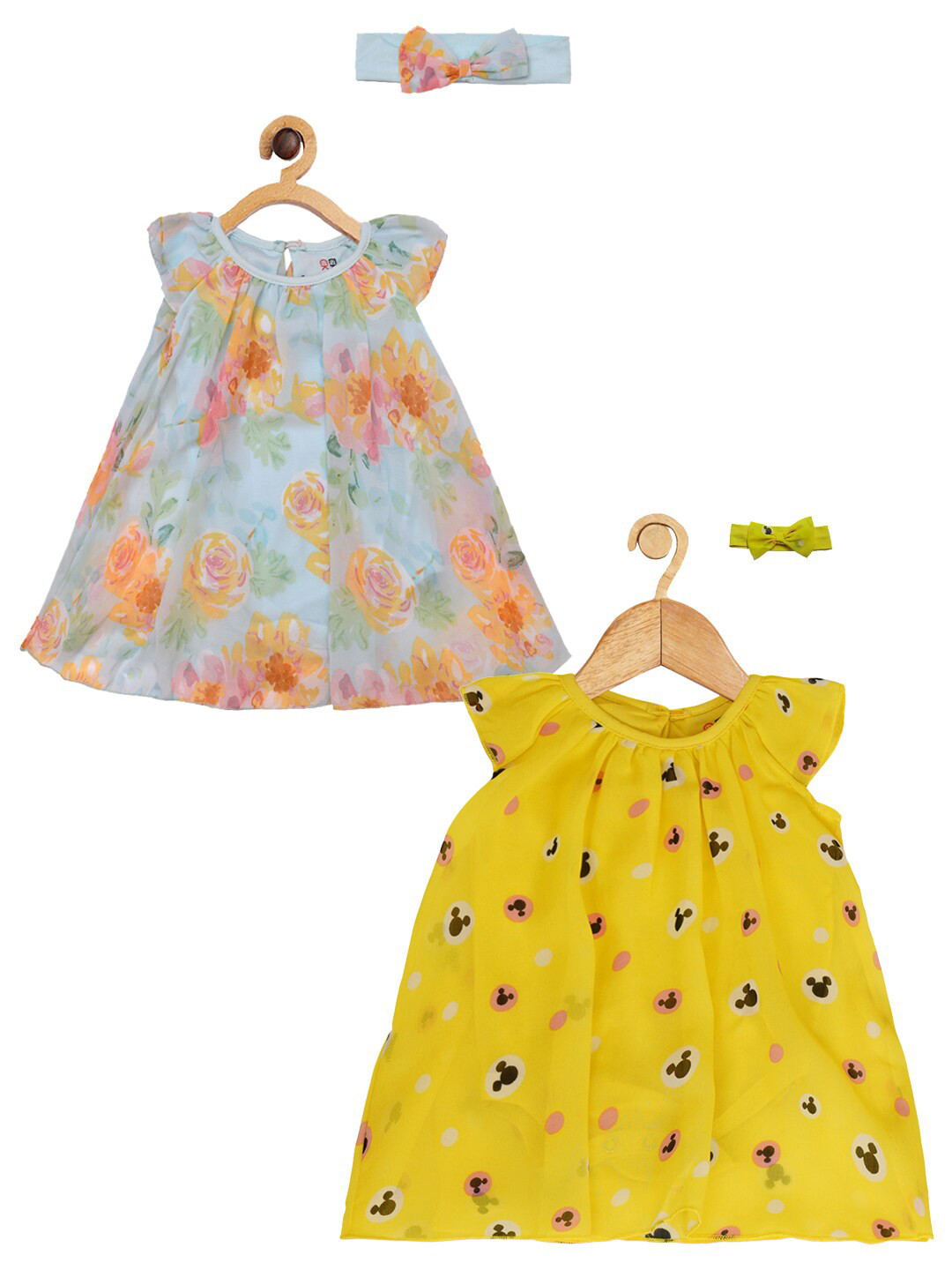 

Creative Kids Girls Pack of 2 Printed Cap Sleeves A-Line Dresses With Hairband, Green