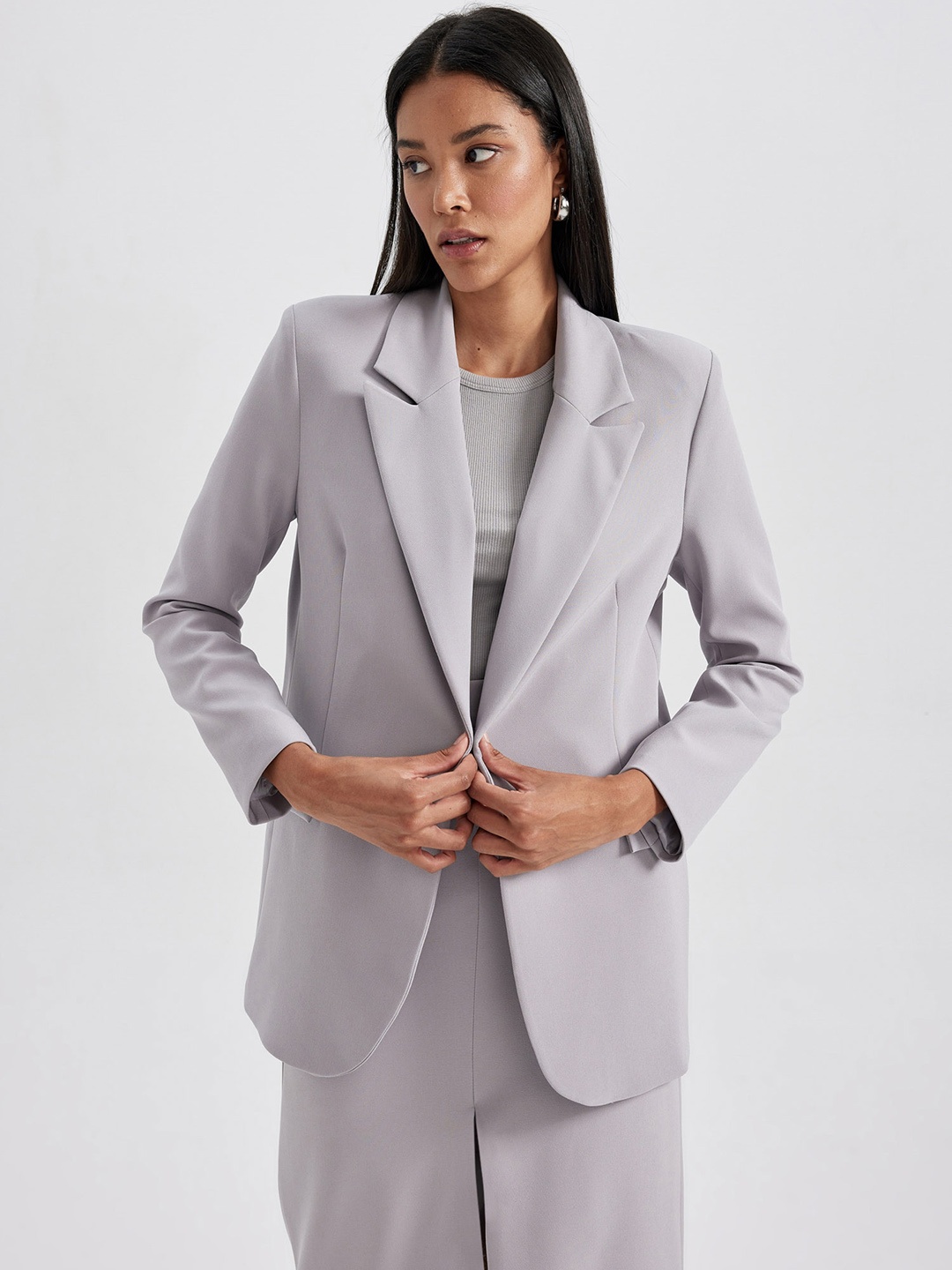 

DeFacto Notched Lapel Single Breasted Blazers, Grey
