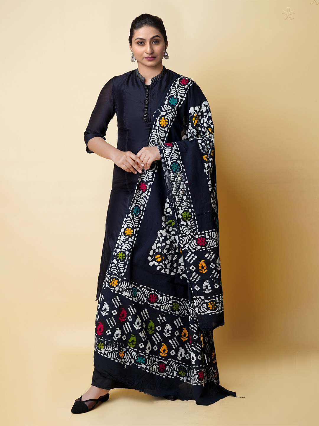 

Unnati Silks Ethnic Motifs Batik Printed Pure Cotton Dupatta, Black