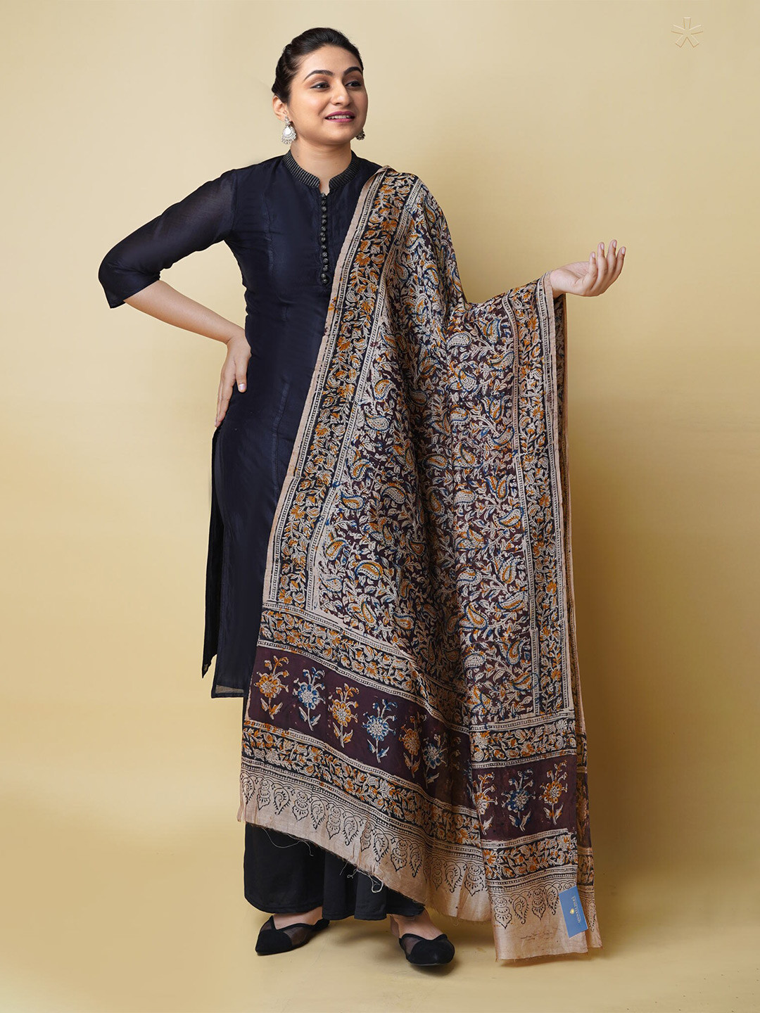 

Unnati Silks Ethnic Motifs Printed Kalamkari Dupatta, Blue