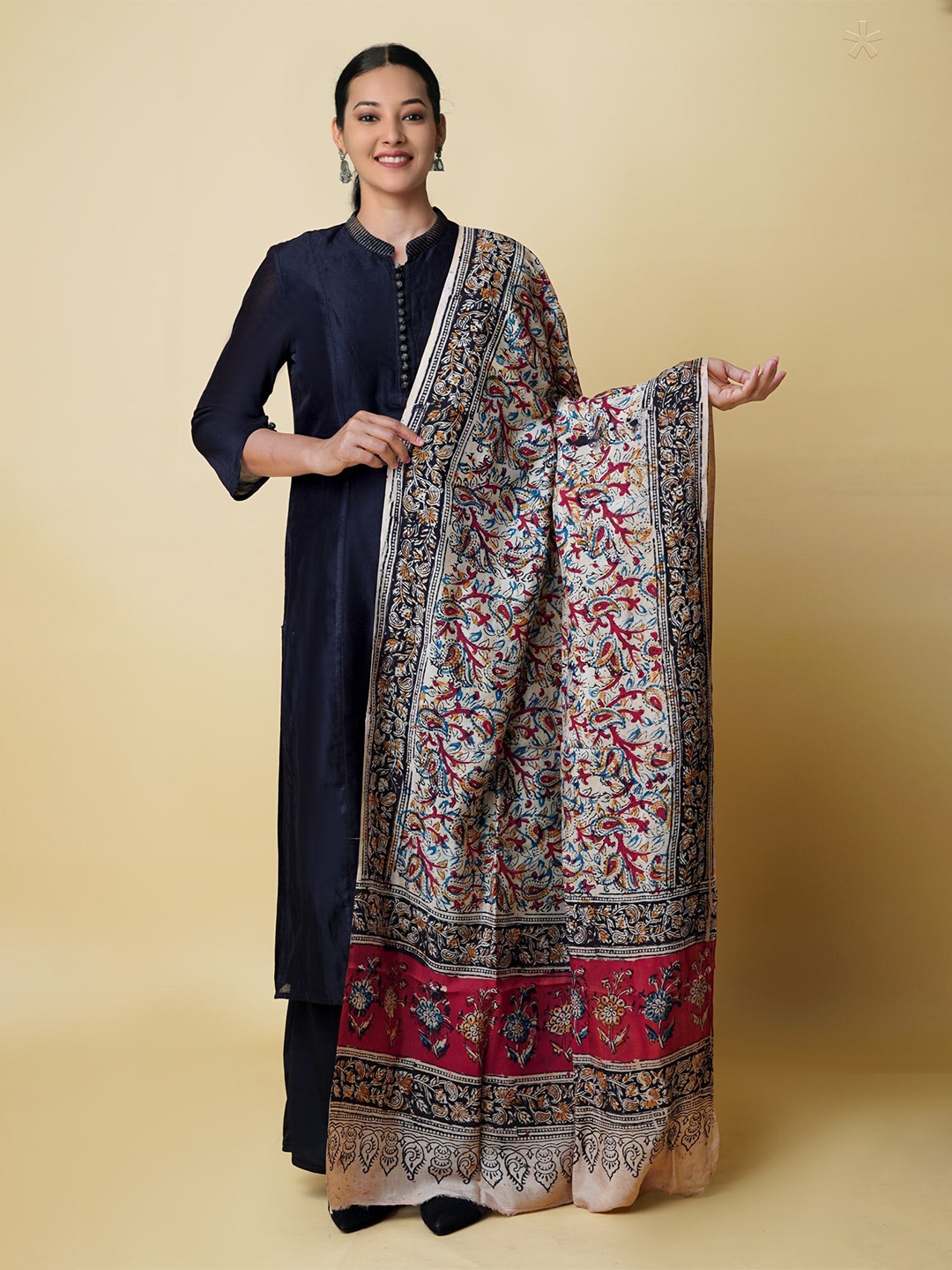 

Unnati Silks Ethnic Motifs Printed Kalamkari Dupatta, Cream