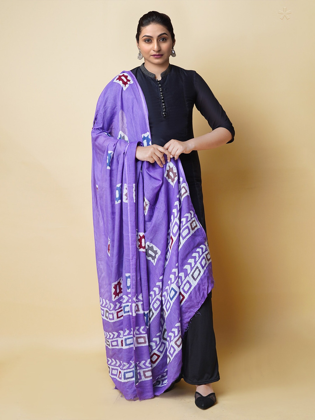 

Unnati Silks Geometric Printed Pure Cotton Batik Dupatta, Violet