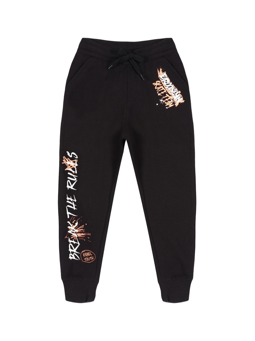 

PLUM TREE Boys Printed Pure Cotton Joggers, Black